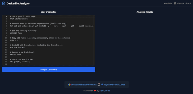 screenshot of "AI Dockerfile optimizer